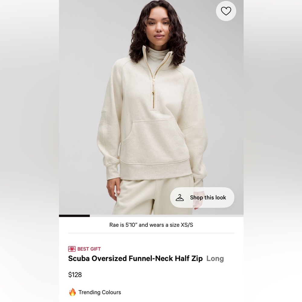 lululemon Scuba Oversized Funnel Neck Half Zip Heathered Bone Gold XS/S